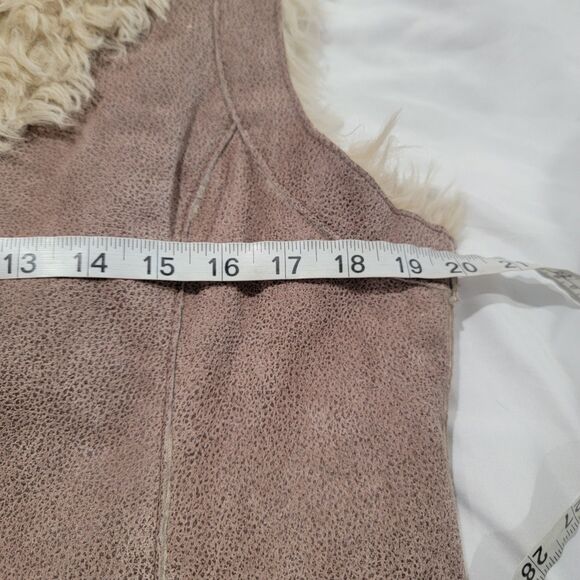 Y2K Womens Suede Vest Size Large Faux Fur Trim Indie Boho Retro Penny Lane - Picture 7 of 8